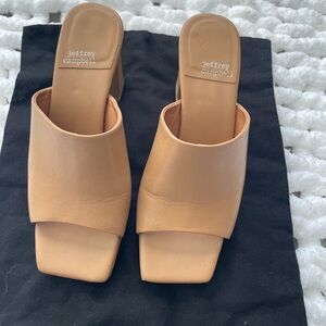 Jeffrey Campbell Tan Open-Toe Leather Mules with Block Heel